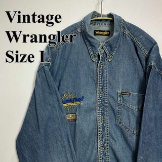 Wrangler - ビンテージラングラー　90Ｓ90年代古着　デニムワークシャツ　刺繍ロゴメンズ古着