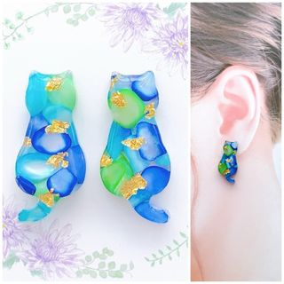 カラフルシェル(ブルー系)28mm猫ピアス/イヤリング(ピアス)