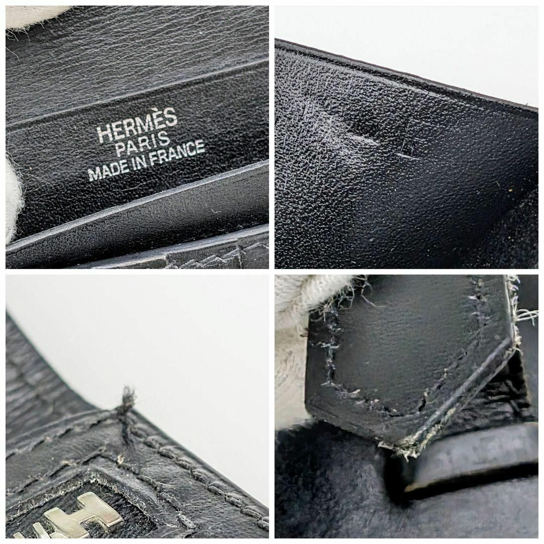 Hermes(エルメス)のエルメス べアンコンパクト ボックスカーフ ブラック シルバー金具 折り財布 レディースのファッション小物(財布)の商品写真