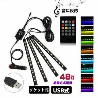 LEDテープライト ルームライト USB リモコン付 LED　ソケット　テープ(車内アクセサリ)