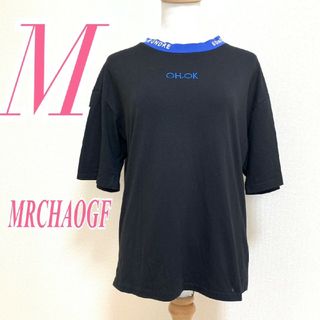 MRCHAOGF  半袖カットソー M 刺繍 カジュアルコーデ ブラック ブルー(カットソー(半袖/袖なし))