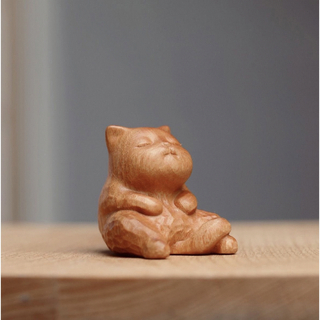 可愛い猫 猫木彫 インテリア風水 お守り 贈り物 お土産 一刀彫 リアル繊細彫飾(彫刻/オブジェ)