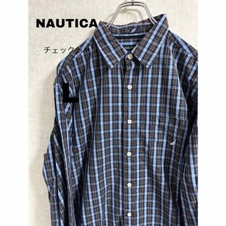 nautica ノーティカ チェックシャツ ワンポイント ブルー ブラウン L