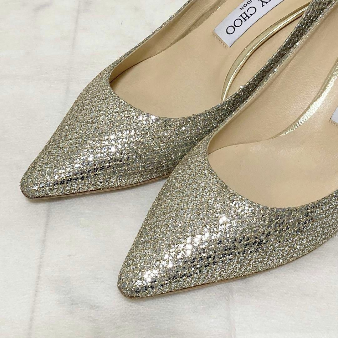 JIMMY CHOO(ジミーチュウ)の極美品　ジミーチュウ　ROMY　パンプス　グリッター　保存袋　保存箱付き　38 レディースの靴/シューズ(ハイヒール/パンプス)の商品写真