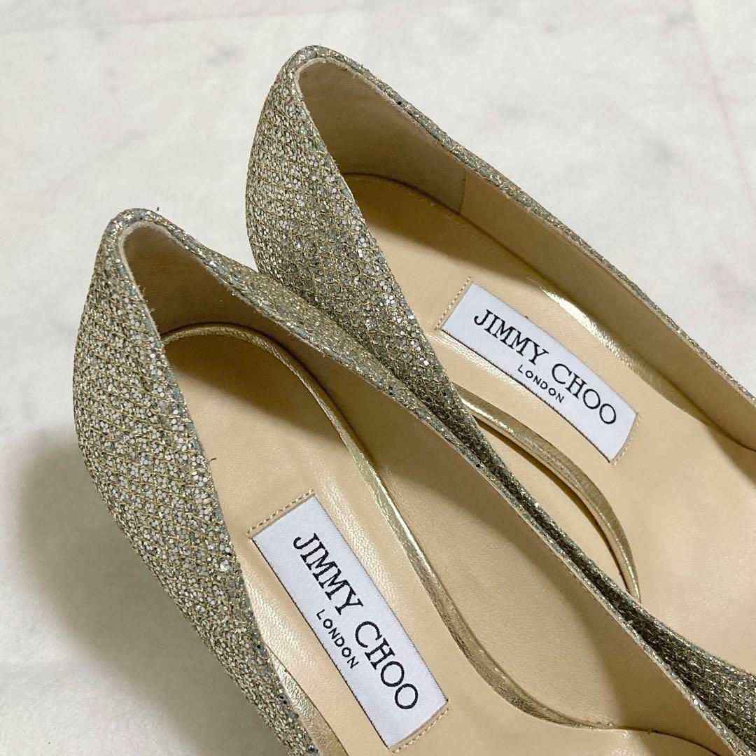 JIMMY CHOO(ジミーチュウ)の極美品　ジミーチュウ　ROMY　パンプス　グリッター　保存袋　保存箱付き　38 レディースの靴/シューズ(ハイヒール/パンプス)の商品写真