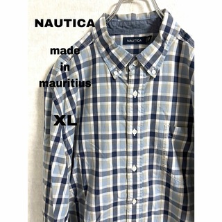nautica ノーティカ チェックシャツ 春夏 XL BDシャツ ブルー