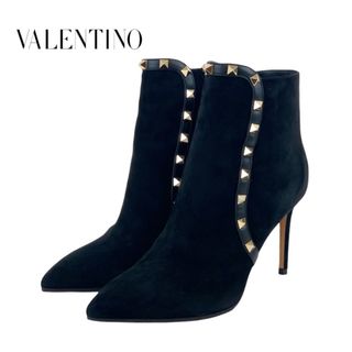 ヴァレンティノ(VALENTINO)のヴァレンティノ VALENTINO ブーツ ショートブーツ 靴 シューズ スエード ブラック ゴールド ロックスタッズ(ブーツ)