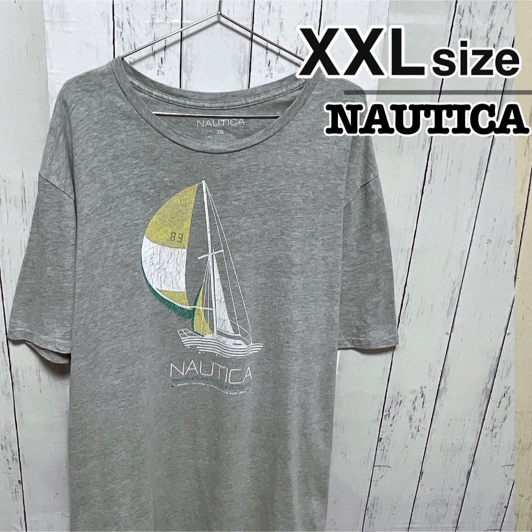 NAUTICA(ノーティカ)のNautica　Tシャツ　XXL　グレー　プリント　クルーネック　USA古着 メンズのトップス(Tシャツ/カットソー(半袖/袖なし))の商品写真