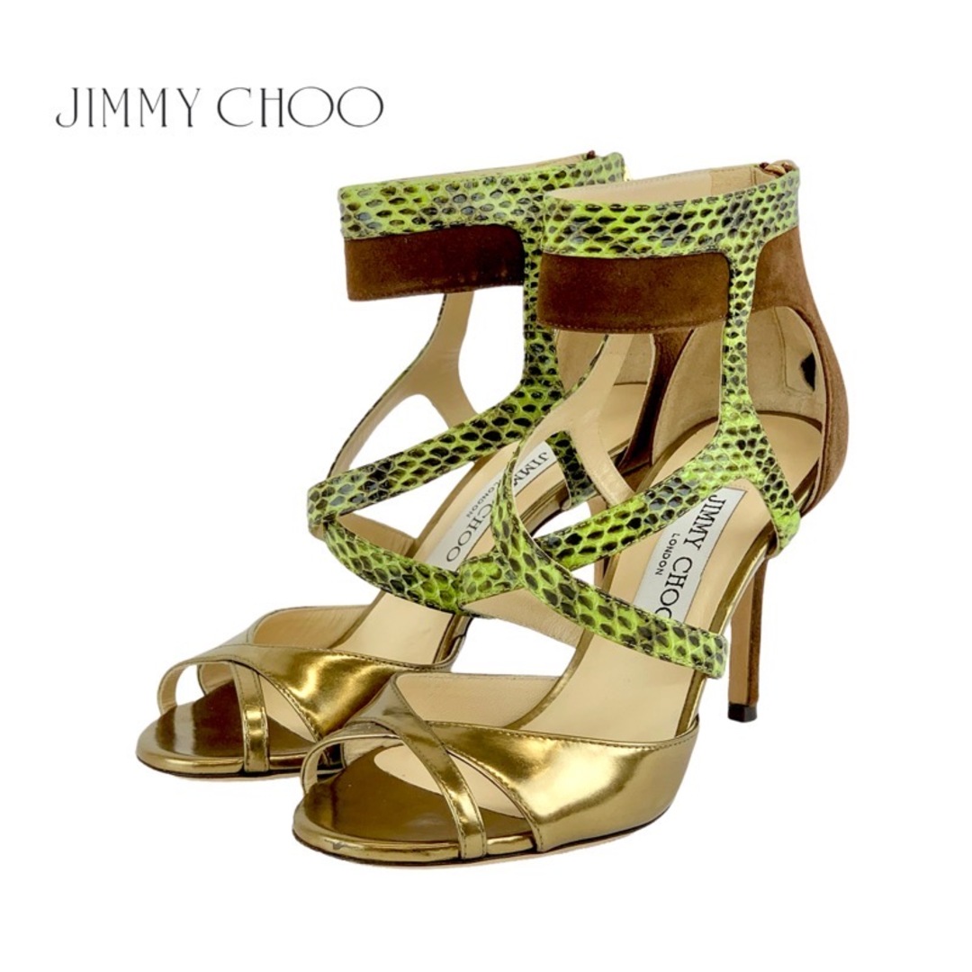 JIMMY CHOO(ジミーチュウ)のジミーチュウ JIMMY CHOO サンダル 靴 シューズ スエード レザー ゴールド ブラウン グリーン系 パイソン レディースの靴/シューズ(サンダル)の商品写真