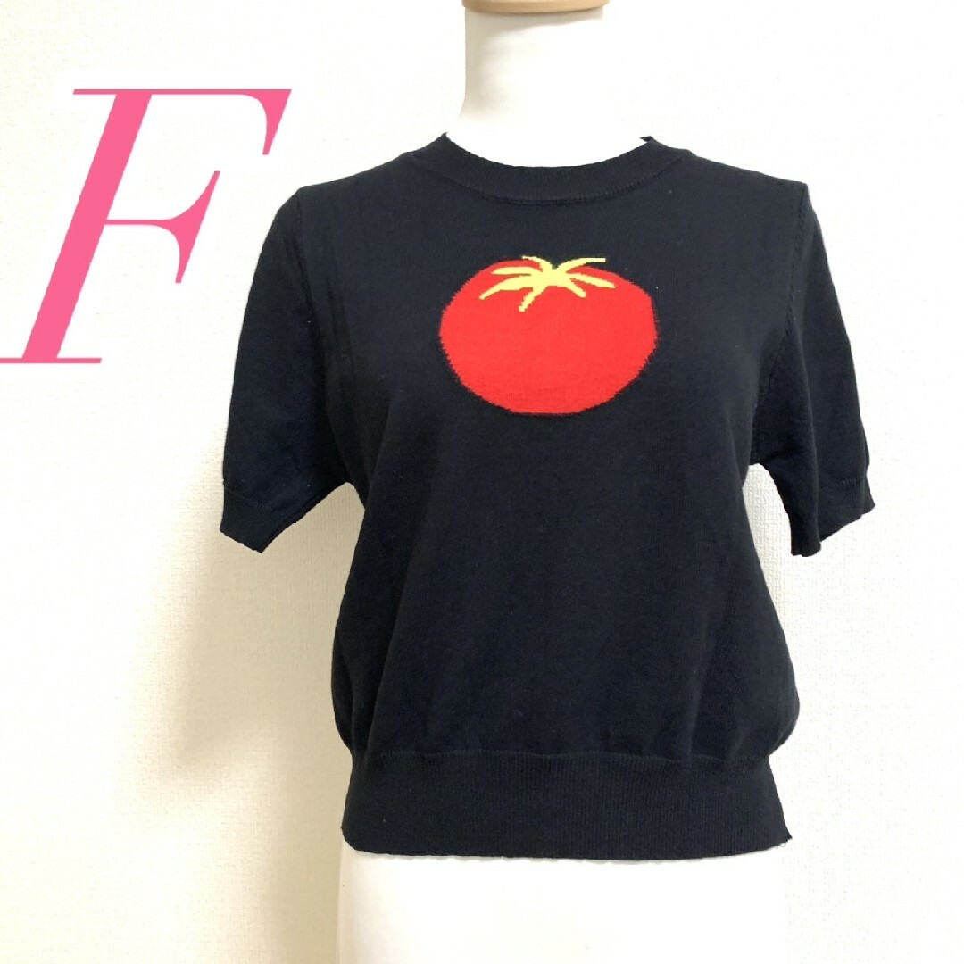 Lin Ki 半袖ニット Ｆ トマト カジュアル ブラック レッド グリーン レディースのトップス(ニット/セーター)の商品写真
