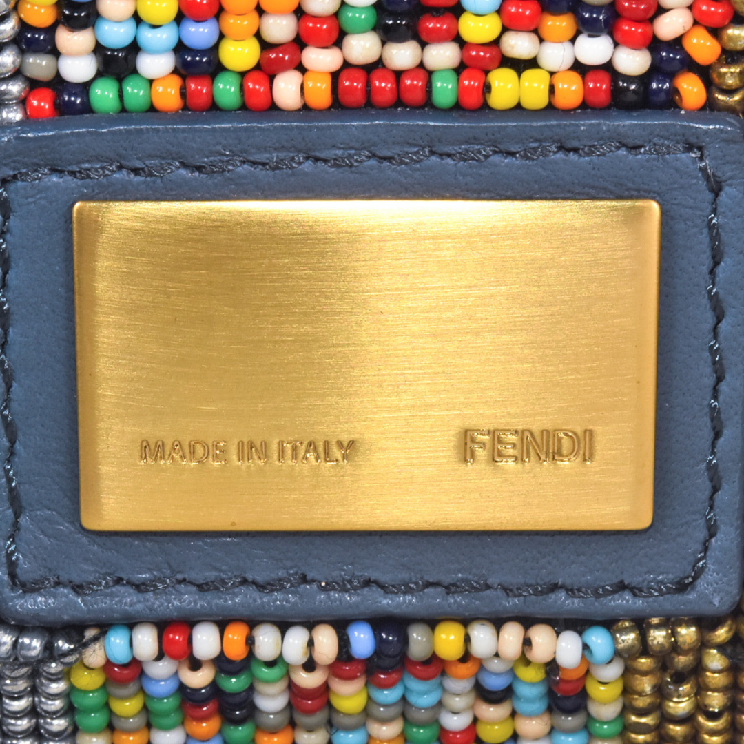 FENDI(フェンディ)のフェンディ FENDI ピーカブー レギュラー ハンドバッグ 2WAY レザー 8BN226 ブルー ゴールド金具 ビーズ【中古】 レディースのバッグ(ハンドバッグ)の商品写真