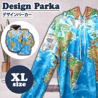 【新品】パーカー メンズ レディース プルオーバー 長袖 個性 世界地図 XL(パーカー)