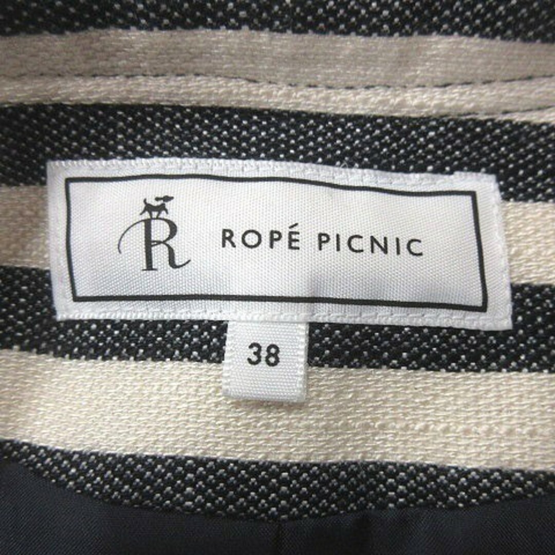 Rope' Picnic(ロペピクニック)のロペピクニック ノーカラージャケット 総裏地 ボーダー 38 紺 白 アイボリー レディースのジャケット/アウター(その他)の商品写真