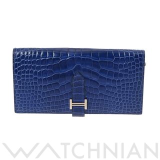 エルメス(Hermes)の中古 エルメス HERMES ユニセックス 長財布 ブルーエレクトリック /パラジウム金具 アリゲーターリセ(財布)