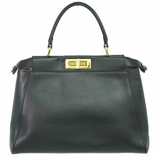 フェンディ(FENDI)の本物 フェンディ FENDI ピーカブー ハンドバッグ レザー ブラック 8BN226 Peekaboo バッグ 中古(ハンドバッグ)