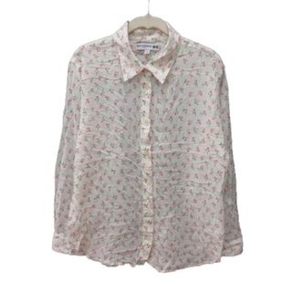 ユニクロ(UNIQLO)のユニクロ イネスドラフレサンジュ シャツ 花柄 長袖 M 白 ピンク 緑(シャツ/ブラウス(長袖/七分))