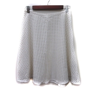 クチュールブローチ フレアスカート ひざ丈 刺繍 40 白 ホワイト /YI(ひざ丈スカート)