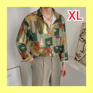 シャツ レトロ XL メンズ 長袖 ゆったり(シャツ)