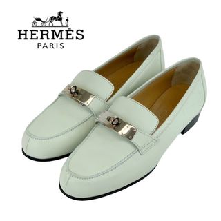 エルメス(Hermes)のエルメス HERMES ローファー 革靴 靴 シューズ レザー アイボリー系 モカシン フラットシューズ ケリー金具(ローファー/革靴)