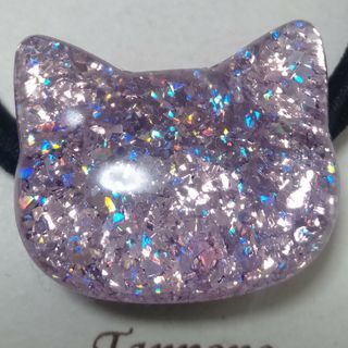 ヘアゴム ハンドメイド レジン☆ きらきら 猫ちゃんฅ•ω•ฅ オーロラ ピンク(ヘアアクセサリー)