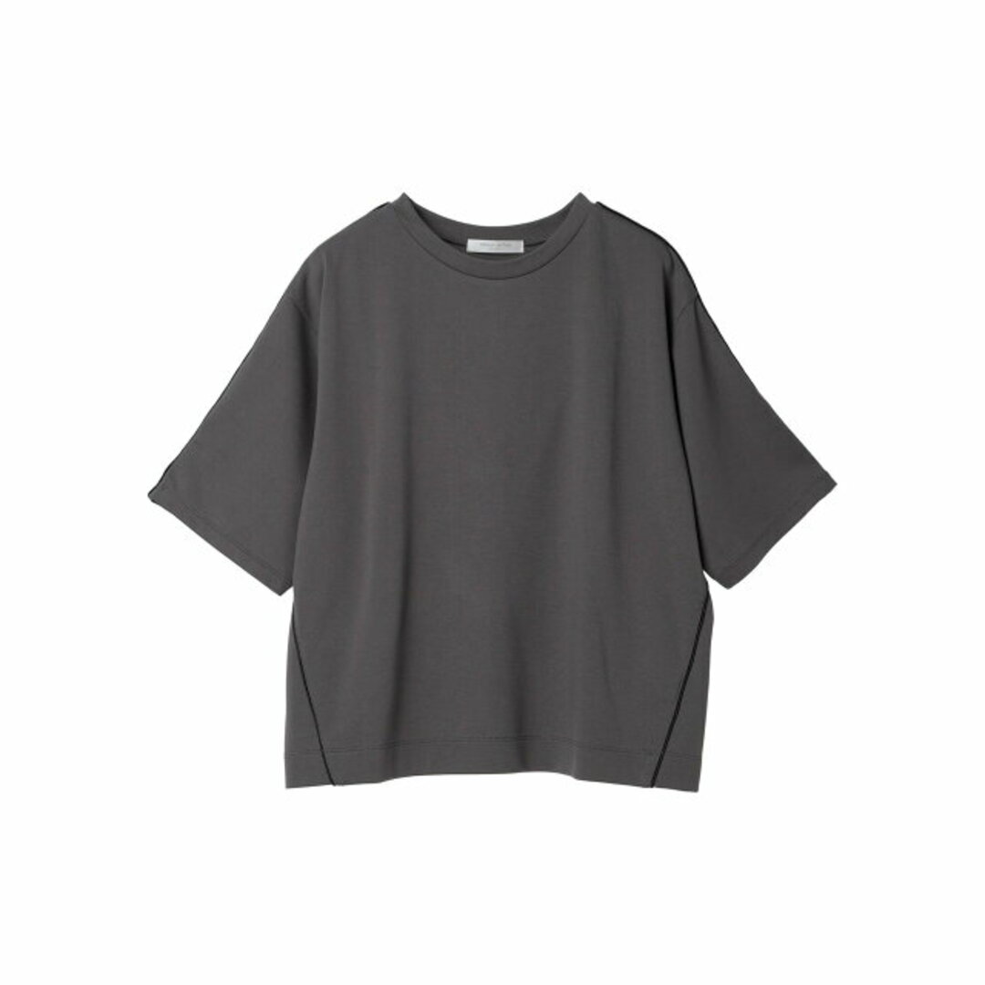 green parks(グリーンパークス)の【グレー】ライン使いポンチカットプルオーバー 24SS/クルーネック/体型カバー/半袖/夏 レディースのトップス(カットソー(長袖/七分))の商品写真