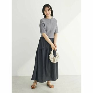 グリーンパークス(green parks)の【チャコールグレー】しぼドッキングワンピース 24SS/半袖/ロング丈/レディース/夏(ロングワンピース/マキシワンピース)