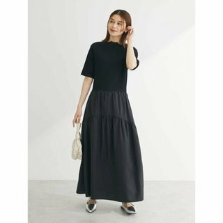 グリーンパークス(green parks)の【ブラック】しぼドッキングワンピース 24SS/半袖/ロング丈/レディース/夏(ロングワンピース/マキシワンピース)