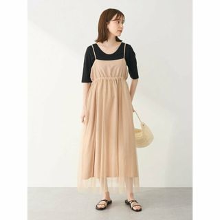 グリーンパークス(green parks)の【ベージュ】2WAYラメチュールキャミワンピース 24SS/ドッキング/リバーシブル/ロング丈/レディース/夏/シアー(ロングワンピース/マキシワンピース)