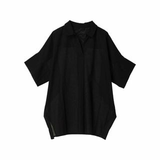 グリーンパークス(green parks)の【ブラック】綿麻混スキッパーシャツ 24SS/半袖/レディース/体型カバー(シャツ/ブラウス(長袖/七分))