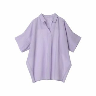 グリーンパークス(green parks)の【パープル】綿麻混スキッパーシャツ 24SS/半袖/レディース/体型カバー(シャツ/ブラウス(長袖/七分))