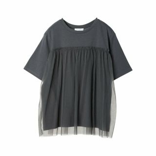 グリーンパークス(green parks)の【グレー】プリーツチュールドッキングプルオーバー 24SS/シアー/クルーネック/半袖/夏/レディース(カットソー(長袖/七分))