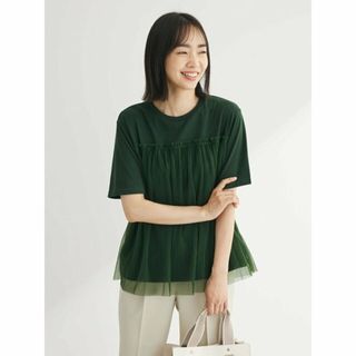 グリーンパークス(green parks)の【グリーン】プリーツチュールドッキングプルオーバー 24SS/シアー/クルーネック/半袖/夏/レディース(カットソー(長袖/七分))