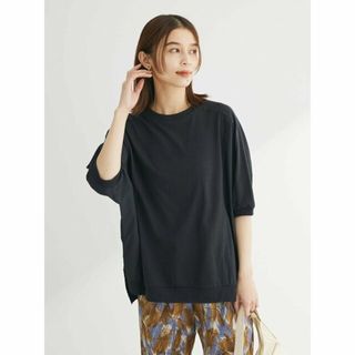 グリーンパークス(green parks)の【ブラック】ナイロンドッキングカットチュニック 24SS/体型カバー/クルーネック/半袖/夏(カットソー(長袖/七分))