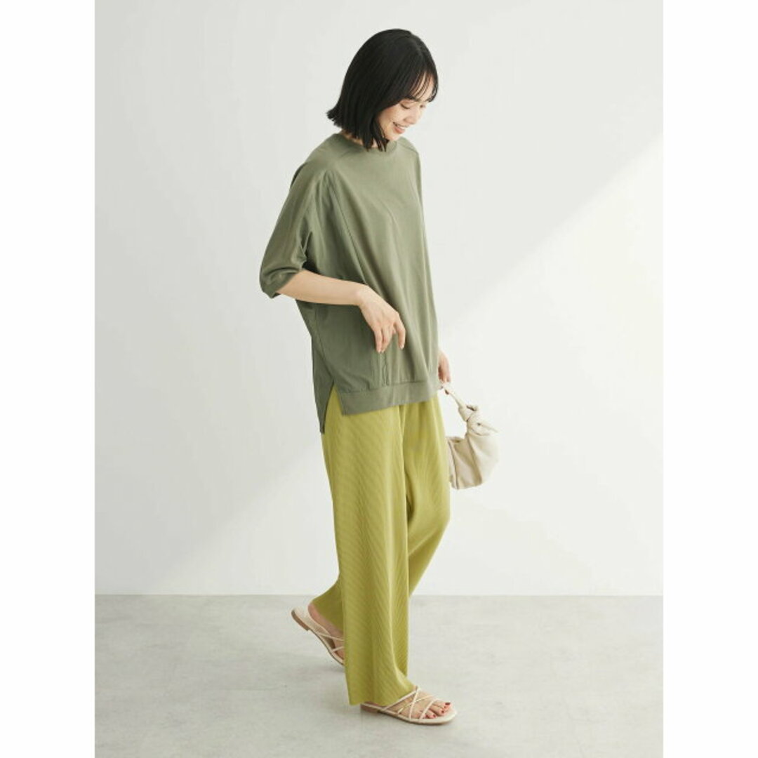 green parks(グリーンパークス)の【カーキ】【F】ナイロンドッキングカットチュニック 24SS/体型カバー/クルーネック/半袖/夏 レディースのトップス(カットソー(長袖/七分))の商品写真