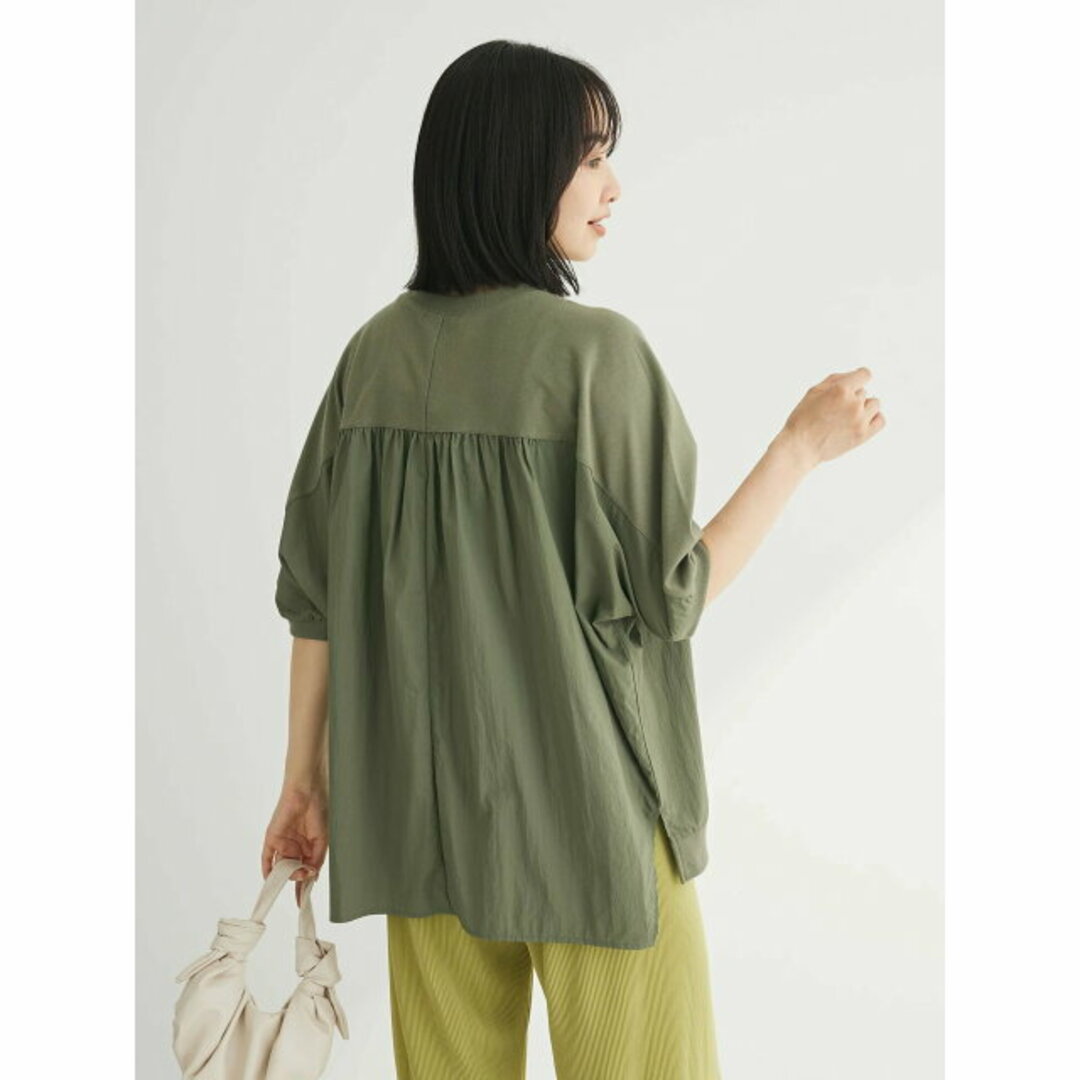 green parks(グリーンパークス)の【カーキ】【F】ナイロンドッキングカットチュニック 24SS/体型カバー/クルーネック/半袖/夏 レディースのトップス(カットソー(長袖/七分))の商品写真