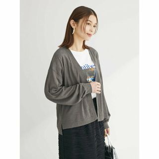 グリーンパークス(green parks)の【グレー】Vネックシアーカットカーディガン 24SS/透け感/体型カバー/夏/薄手(カーディガン)