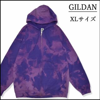 GILDAN - メンズブリーチジップアップパーカーXL 古着屋　紫　春秋冬物　裏起毛　ストリート