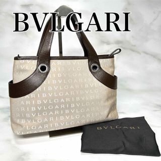 BVLGARI ブルガリ　ハンドバッグ　キャンバス　レザー　ベージュ　ブラウン