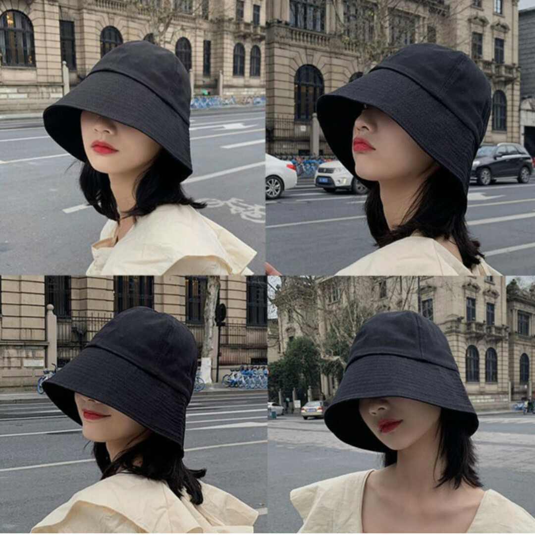 バケットハット 黒  帽子 無地 男女兼用 UVカットつば広日除け紫外線予防韓国 レディースの帽子(ハット)の商品写真
