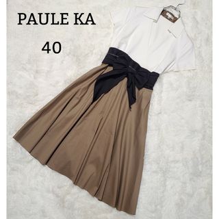 ポールカ(PAULE KA)のPAULE KA ポールカ レディース フレアワンピース 40 L リボン 半袖(ひざ丈ワンピース)