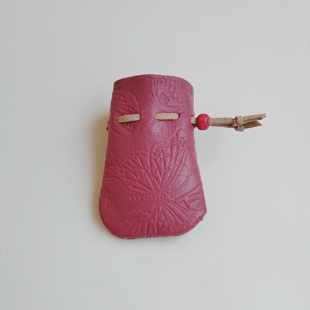 革のきんちゃく袋  ミニサイズ  ローズピンク ハンドメイドのファッション小物(ポーチ)の商品写真