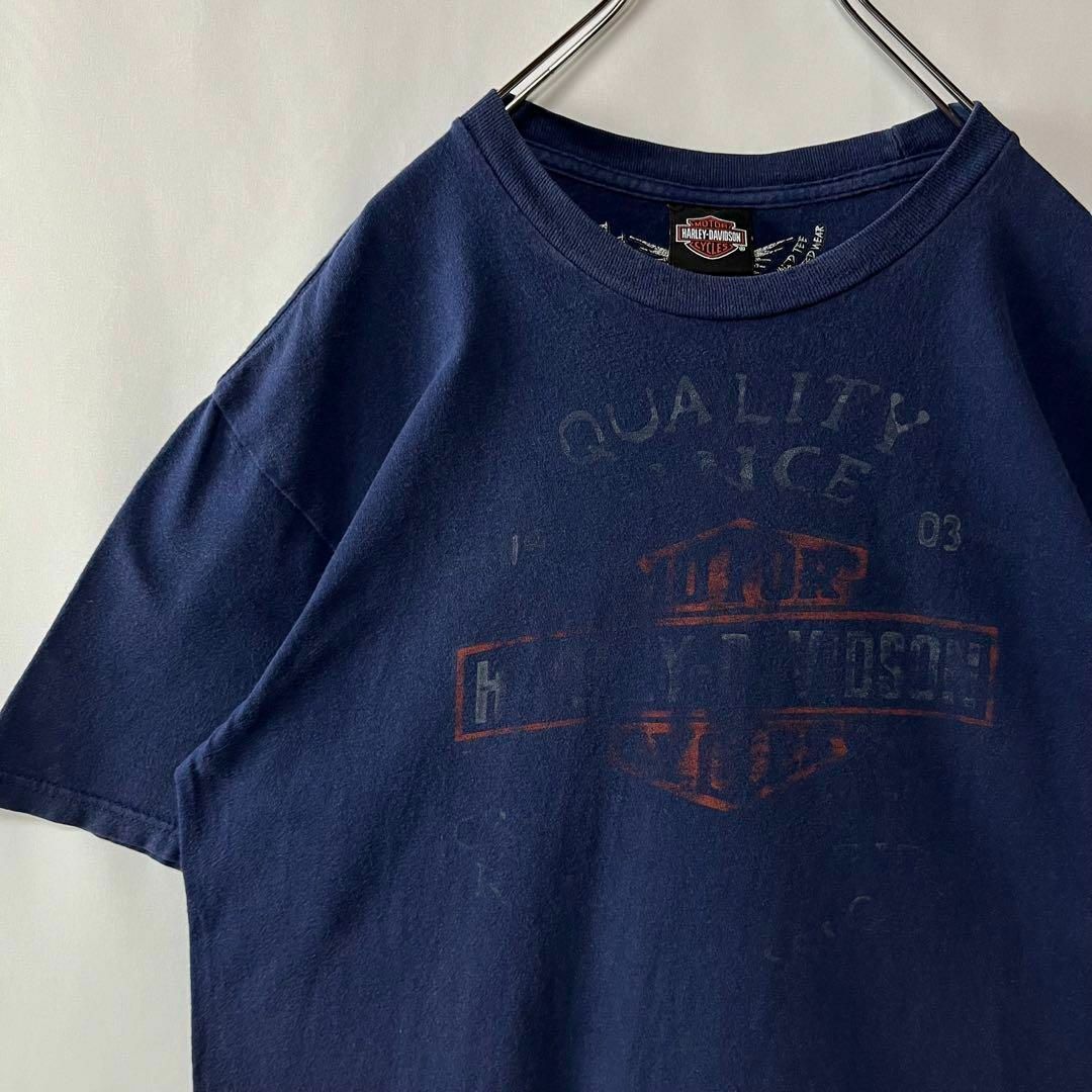 Harley Davidson(ハーレーダビッドソン)のハーレーダビッドソン　Tシャツ　ビッグプリント　古着　XLサイズ　ネイビー メンズのトップス(Tシャツ/カットソー(半袖/袖なし))の商品写真