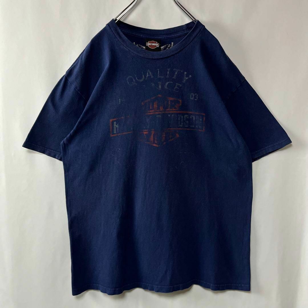 Harley Davidson(ハーレーダビッドソン)のハーレーダビッドソン　Tシャツ　ビッグプリント　古着　XLサイズ　ネイビー メンズのトップス(Tシャツ/カットソー(半袖/袖なし))の商品写真