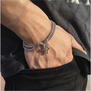 【限定商品】　チェーン　ブレスレット　シルバーアクセ　クロス　パンク　銀(ブレスレット)