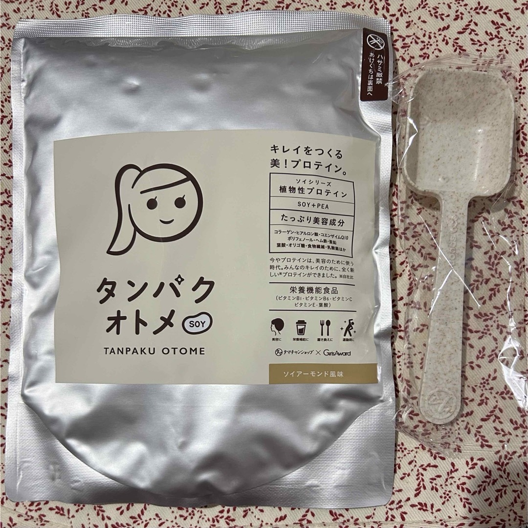 タンパクオトメ　タマチャンショップ　ソイアーモンド　スプーン付き　ソイプロテイン 食品/飲料/酒の健康食品(プロテイン)の商品写真