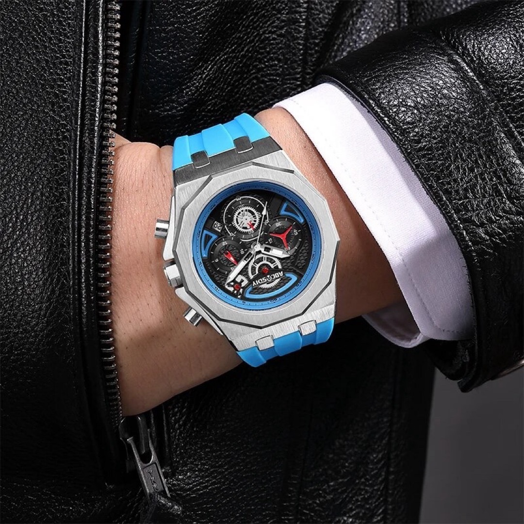 新品 AOCASDIY オマージュクロノグラフウォッチ メンズ腕時計ライトブルー メンズの時計(腕時計(アナログ))の商品写真
