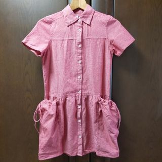 半袖シャツワンピース デニムシャツ ロングシャツ ピンク(その他)