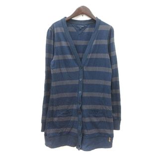 トミーヒルフィガー(TOMMY HILFIGER)のトミーヒルフィガー カーディガン ロング ボーダー 肘当て M 紺(カーディガン)