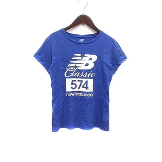 NEW BALANCE Tシャツ カットソー ロゴプリント 半袖 S 青 ブルー