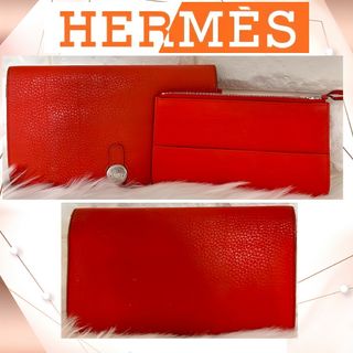 エルメス(Hermes)の希少品 HERMES エルメス ドゴンGM レッド トゴ レザー 二つ折り長財布(財布)